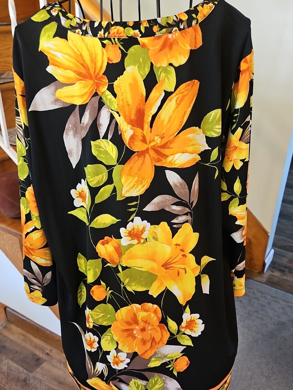 👚Susan Graver Black Long-Sleeve Tunic with Yellow & Orange Floral Print - Picture 8 of 9
